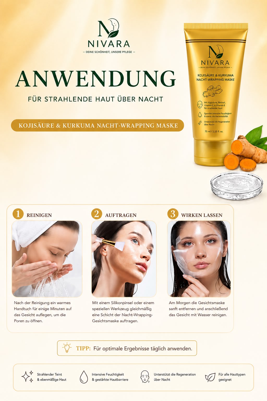 NIVARA Kojisäure & Kurkuma Night Wrapping Mask